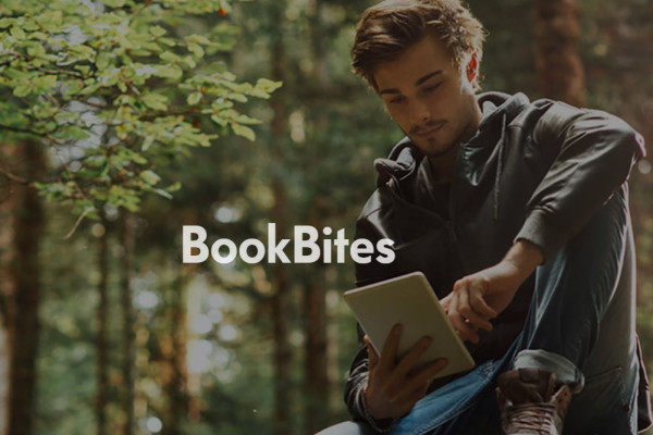 Mann som nyttar nettbrett, illustrasjon til BookBites